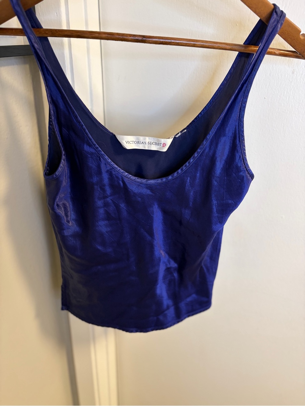 Victoria’s Secret 100% Silk Tank Top Blue Satin Cami Vintage Y2K Size Unknown